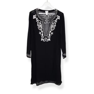Chicos Women's Black Silk Embroidered Beach Swim Coverup Size Medium (1)
